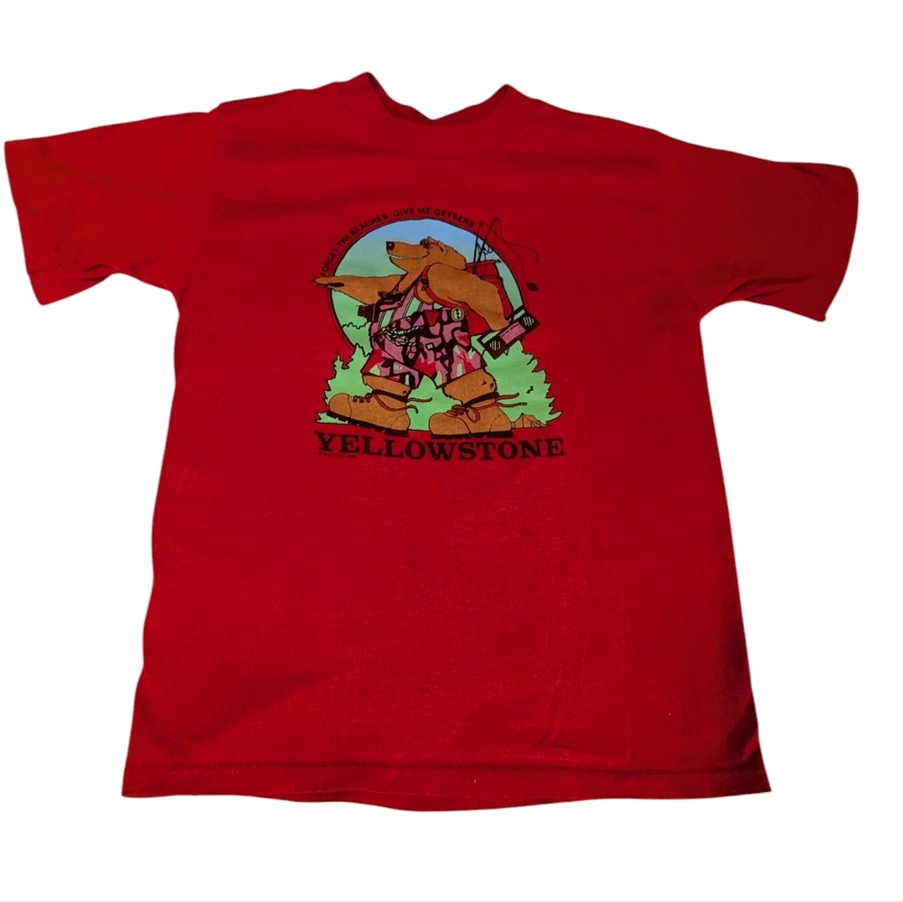Vintage 90s Yellowstone National Park  Bear Tshirt youth Red Single Stitch‎